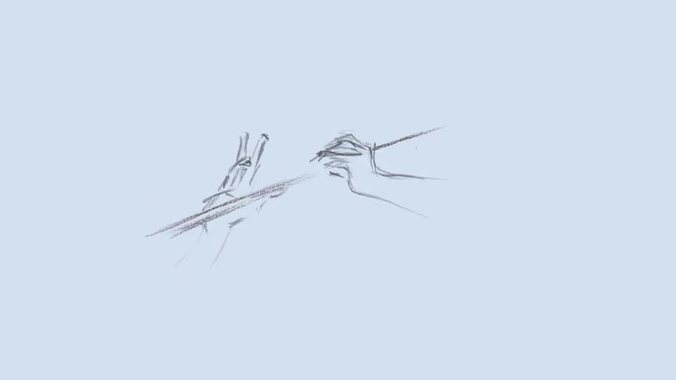 A pencil drawing of two hands, from Hirokinisia by Kate Vlakeska